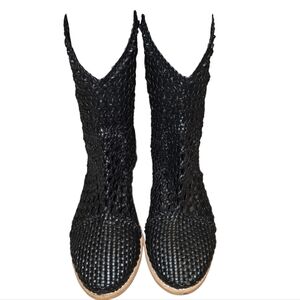 FIEL Braided/Woven Black Leather Boot Size 8